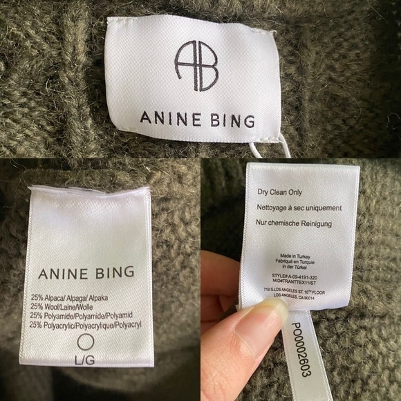 Anine Bing Sweater Irina Cable Knit Heavyweight Alpaca Wool Chunky Green L NWT - Picture 6 of 8